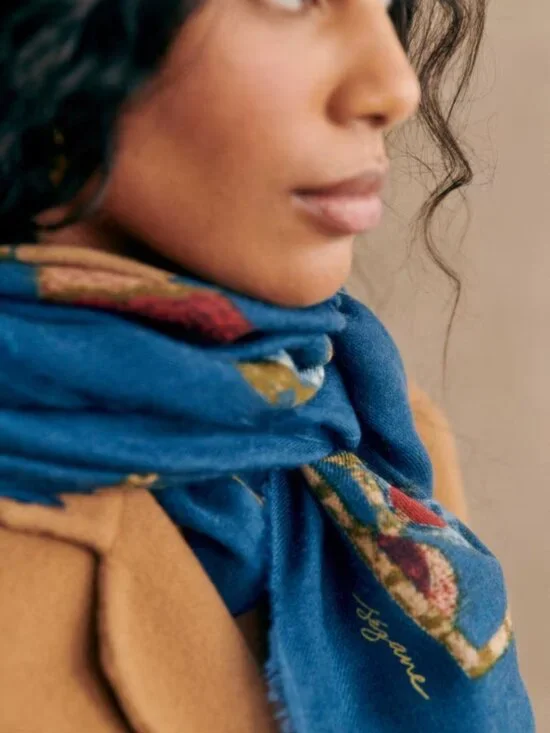 Sézane NWT Pio Scarf in Blue Merveille Print - Picture 3 of 6